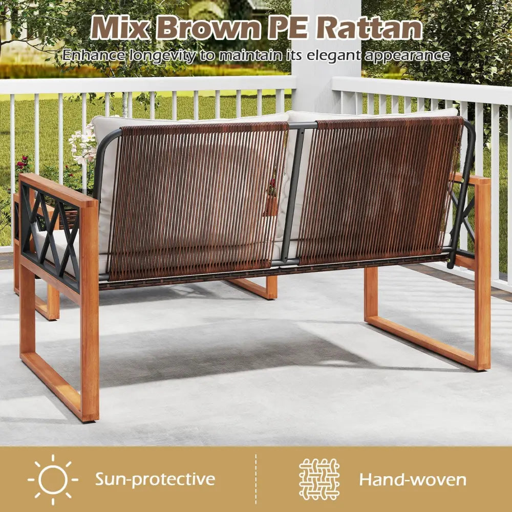 2 Pieces Patio PE Wicker Furniture Set Outside Conversation Set for Porch-White - White - Patio Conversation Sets