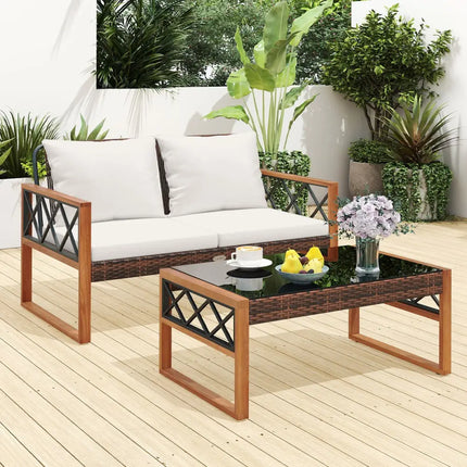 2 Pieces Patio PE Wicker Furniture Set Outside Conversation Set for Porch-White - White - Patio Conversation Sets