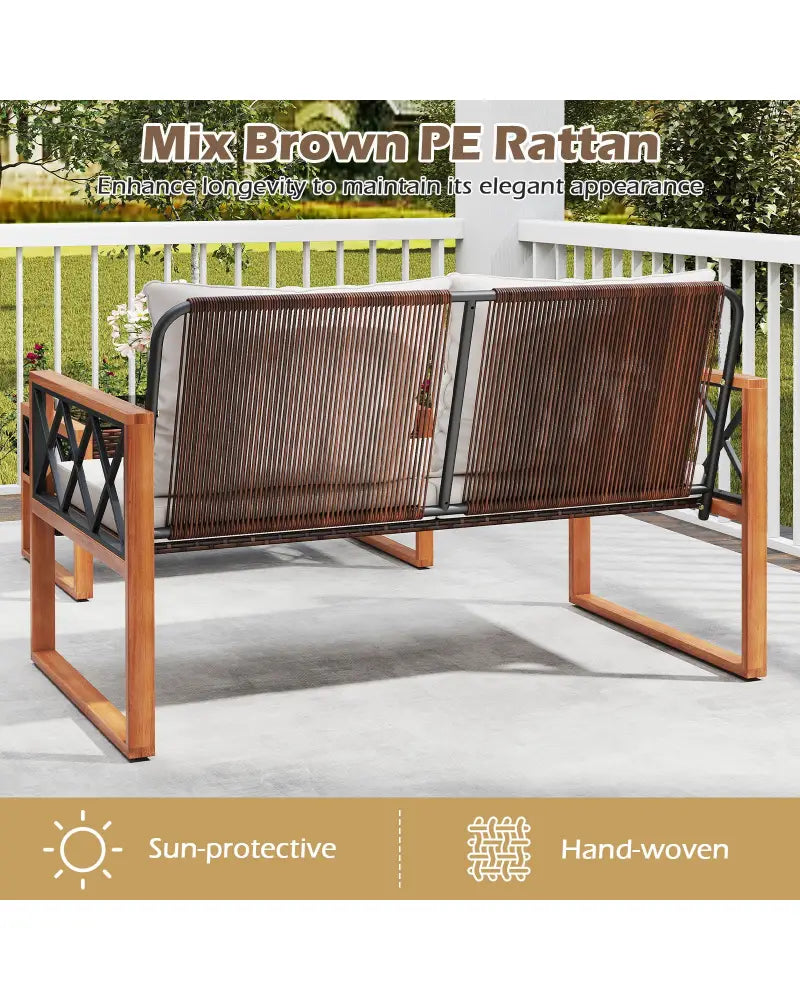 2 Pieces Patio PE Wicker Furniture Set Outside Conversation Set for Porch-White - White - Patio Conversation Sets