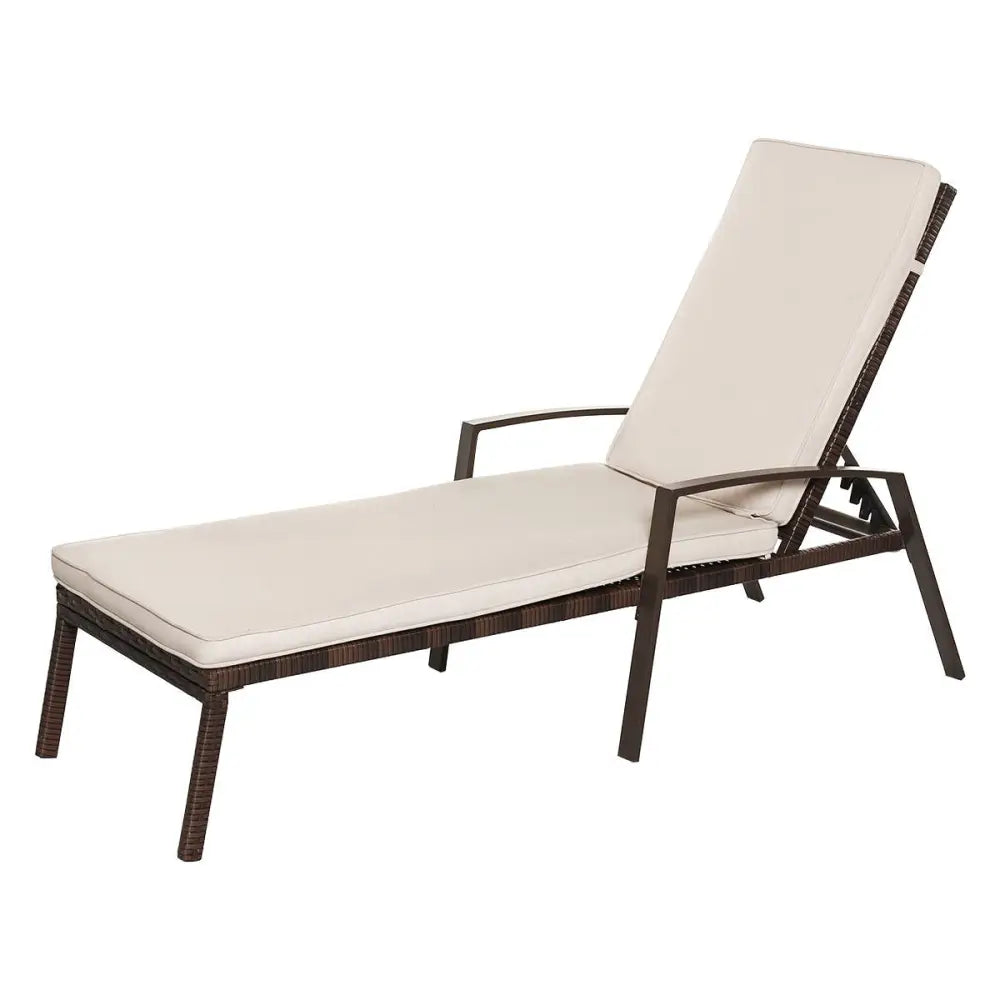 2 Pieces Patio Rattan Adjustable Back Lounge Chair with Armrest and Removable Cushions-White - White - Outdoor Chaise