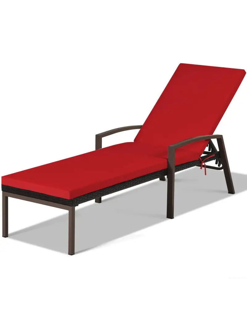 2 Pieces Patio Rattan Adjustable Back Lounge Chair with Armrest and Removable Cushions-Red - Red - Outdoor Chaise