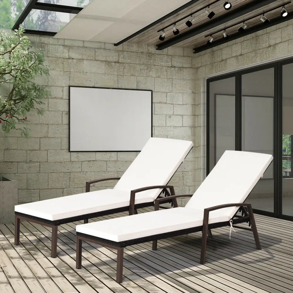 2 Pieces Patio Rattan Adjustable Back Lounge Chair with Armrest and Removable Cushions-White - White - Outdoor Chaise