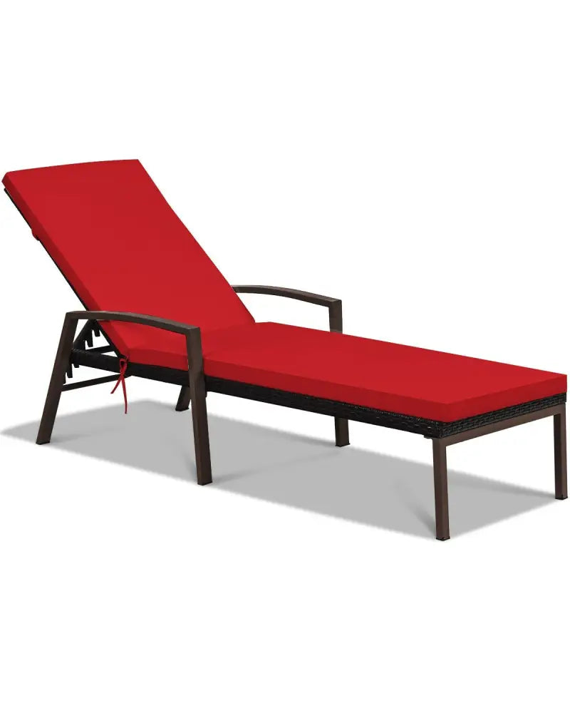2 Pieces Patio Rattan Adjustable Back Lounge Chair with Armrest and Removable Cushions-Red - Red - Outdoor Chaise