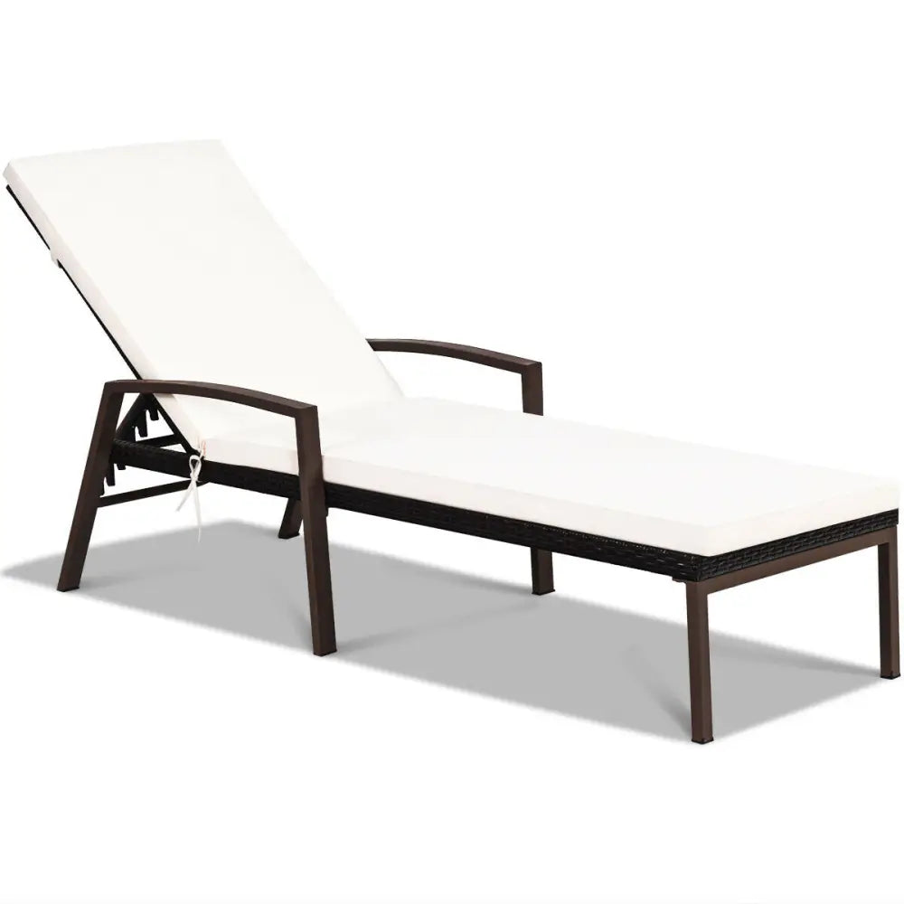 2 Pieces Patio Rattan Adjustable Back Lounge Chair with Armrest and Removable Cushions-White - White - Outdoor Chaise