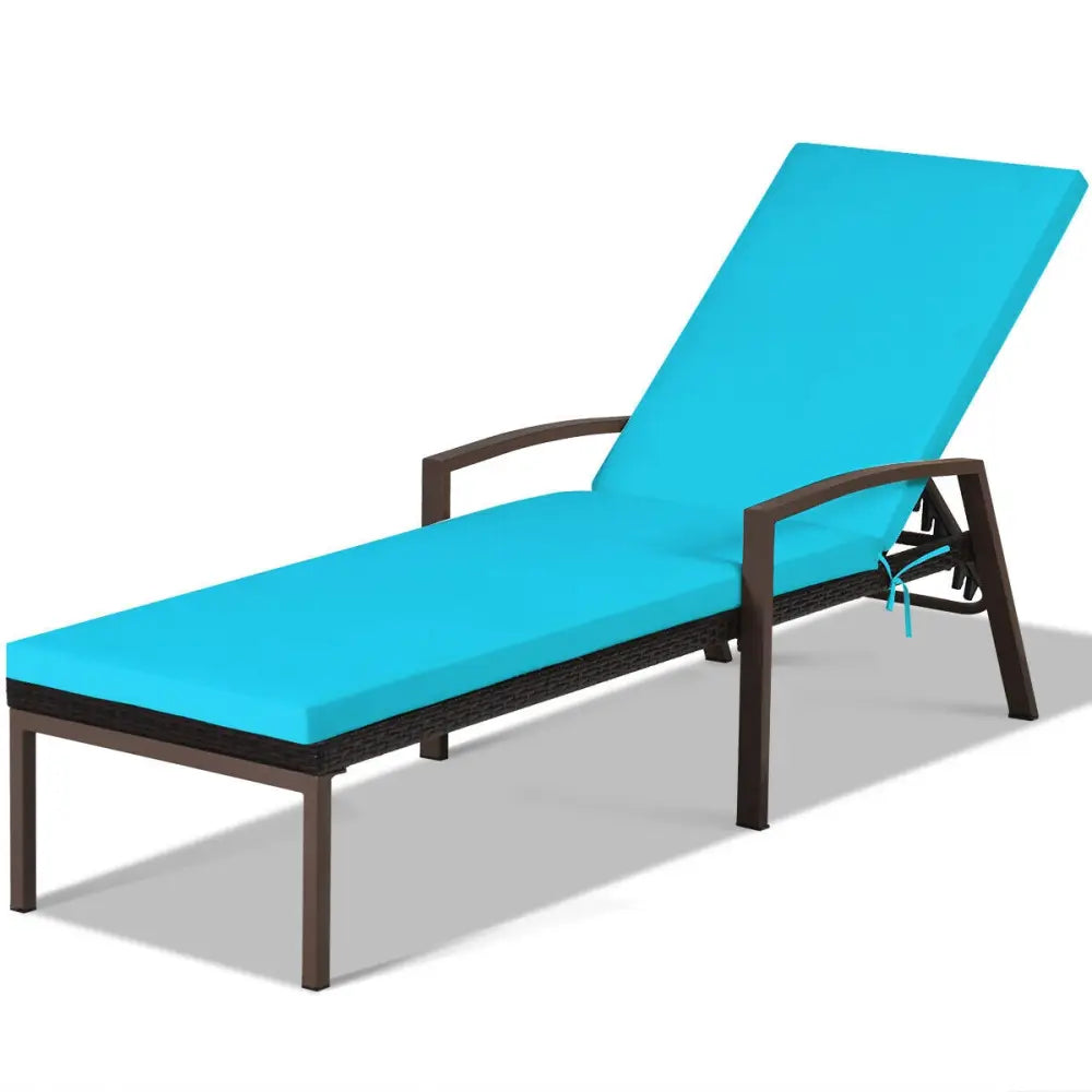 2 Pieces Patio Rattan Adjustable Back Lounge Chair with Armrest and Removable Cushions-Turquoise - Turquoise - Outdoor