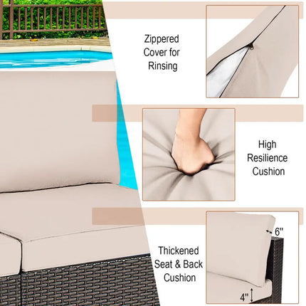 2 Pieces Patio Rattan Armless Sofa Set with 2 Cushions and 2 Pillows-Brown - Brown - Outdoor Sectionals