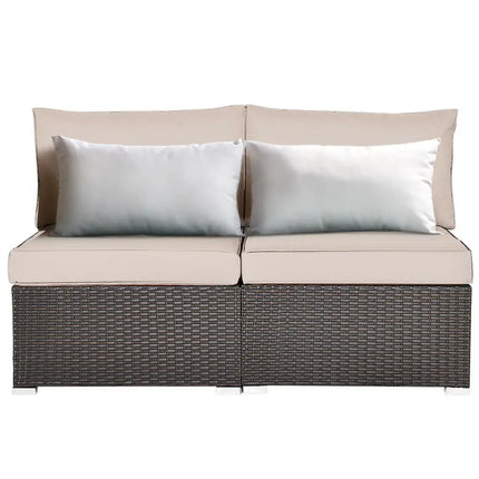 2 Pieces Patio Rattan Armless Sofa Set with 2 Cushions and 2 Pillows-Brown - Brown - Outdoor Sectionals