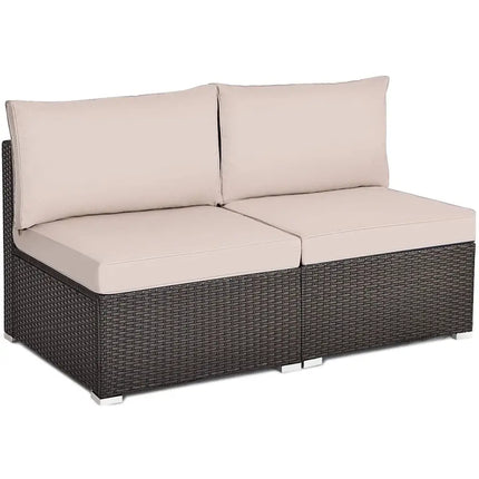 2 Pieces Patio Rattan Armless Sofa Set with 2 Cushions and 2 Pillows-Brown - Brown - Outdoor Sectionals