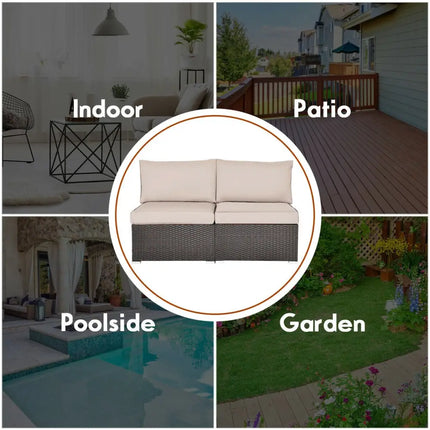 2 Pieces Patio Rattan Armless Sofa Set with 2 Cushions and 2 Pillows-Brown - Brown - Outdoor Sectionals