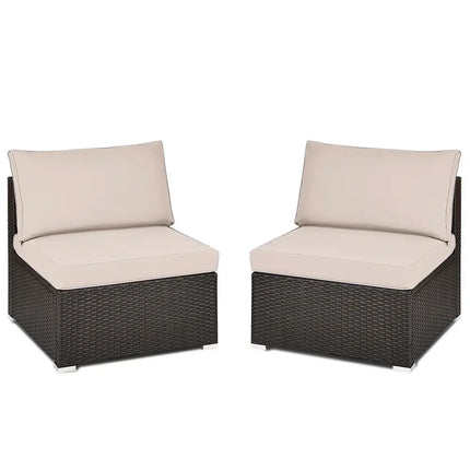 2 Pieces Patio Rattan Armless Sofa Set with 2 Cushions and 2 Pillows-Brown - Brown - Outdoor Sectionals