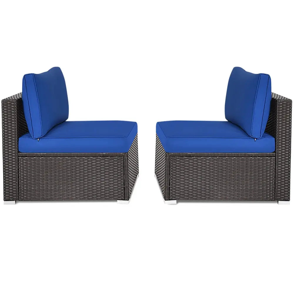 2 Pieces Patio Rattan Armless Sofa Set with 2 Cushions and 2 Pillows-Navy - Navy - Outdoor Sectionals