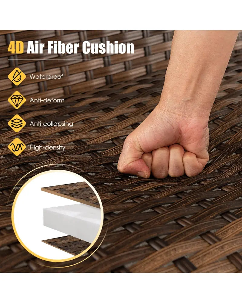 2 Pieces Patio Rattan Coffee Table Set with Shelf and Quick Dry Cushion - Brown - Outdoor Sectionals