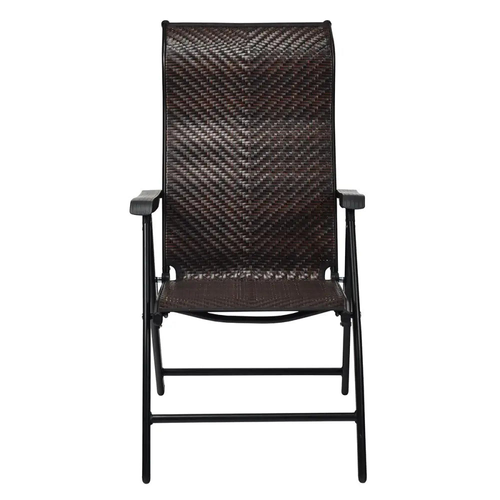 2 Pieces Patio Rattan Folding Reclining Chair - Brown - Patio Dining Chairs