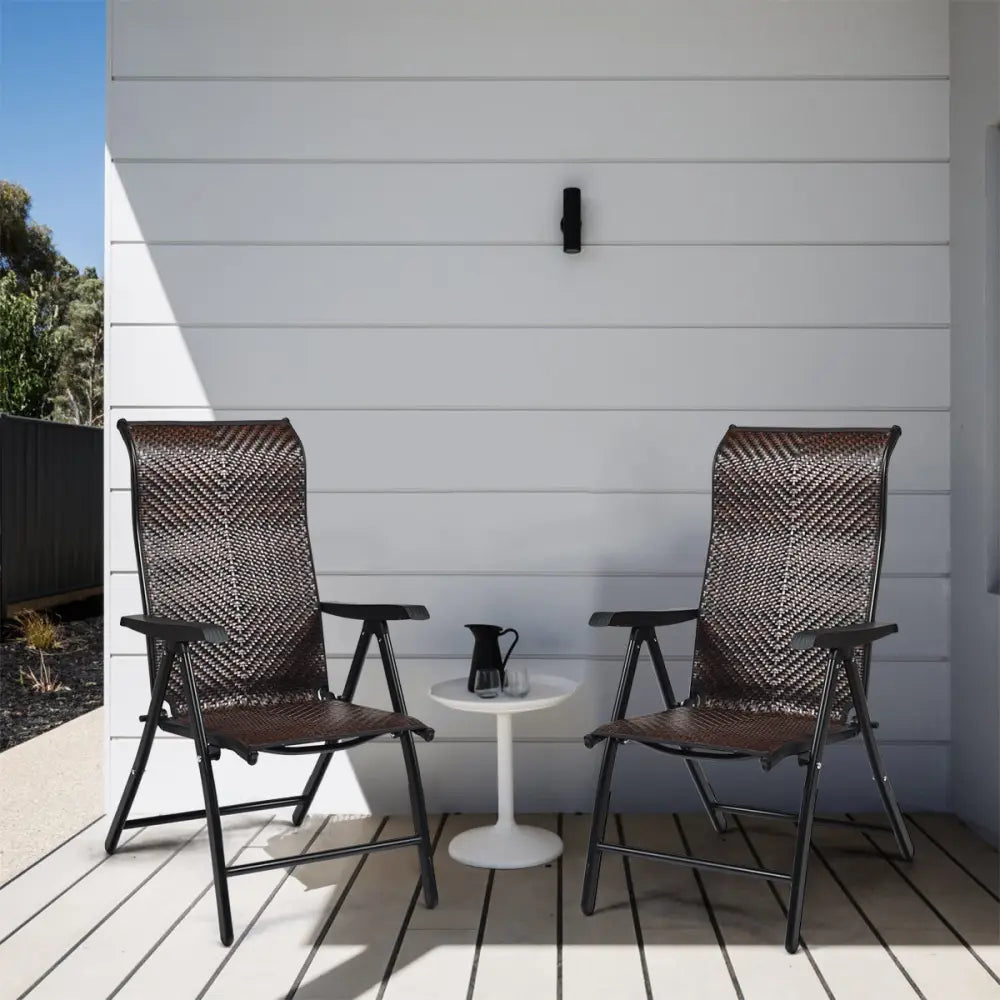 2 Pieces Patio Rattan Folding Reclining Chair - Brown - Patio Dining Chairs