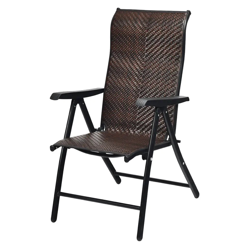 2 Pieces Patio Rattan Folding Reclining Chair - Brown - Patio Dining Chairs