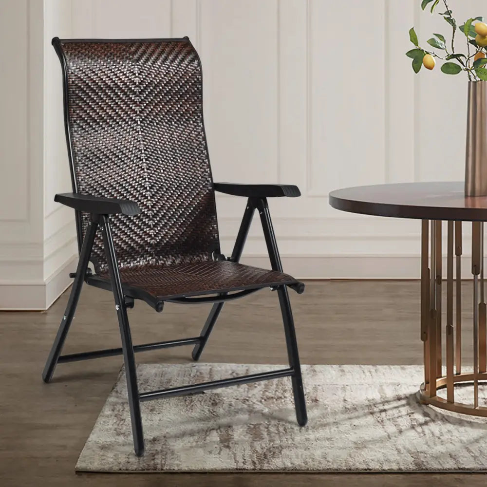 2 Pieces Patio Rattan Folding Reclining Chair - Brown - Patio Dining Chairs