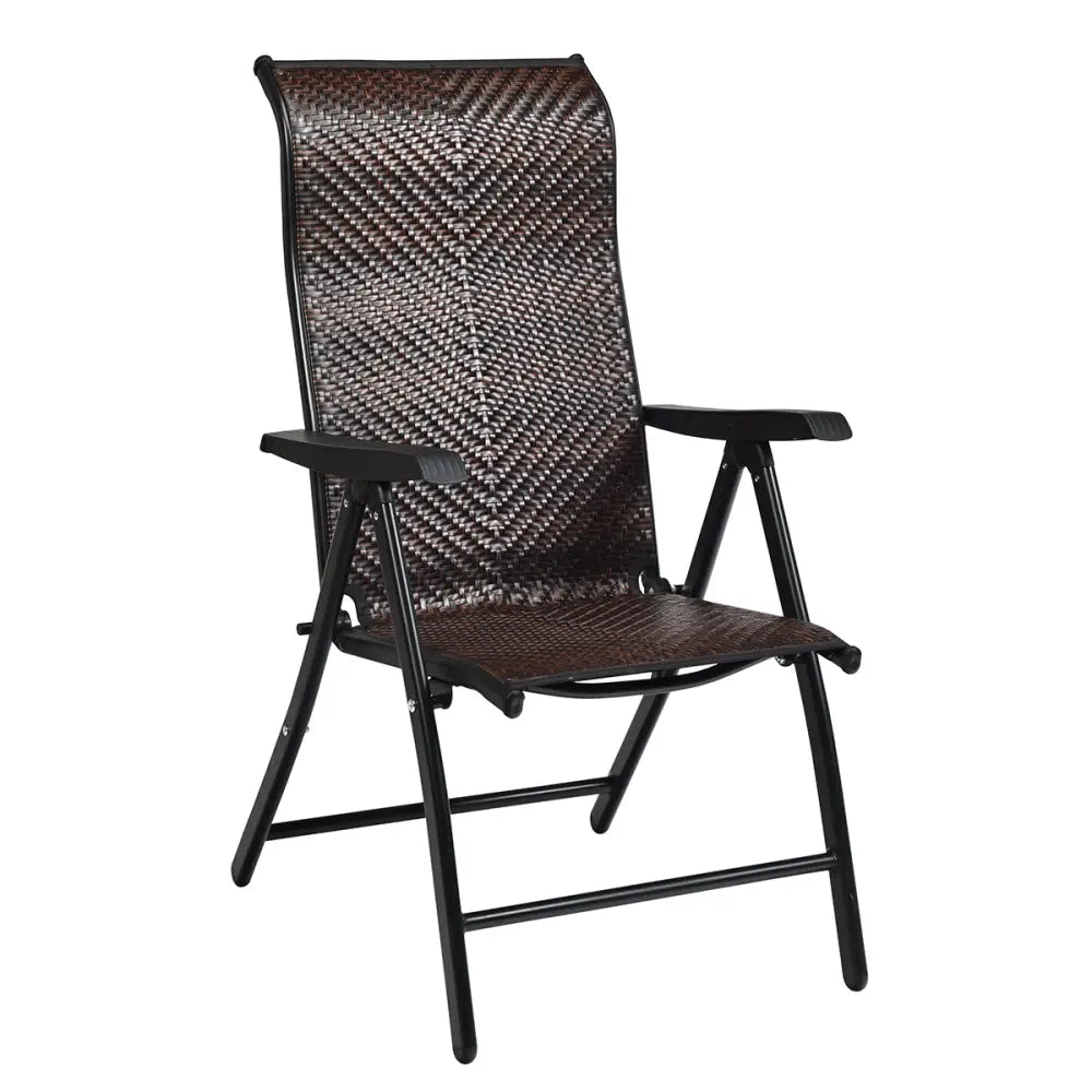 2 Pieces Patio Rattan Folding Reclining Chair - Brown - Patio Dining Chairs