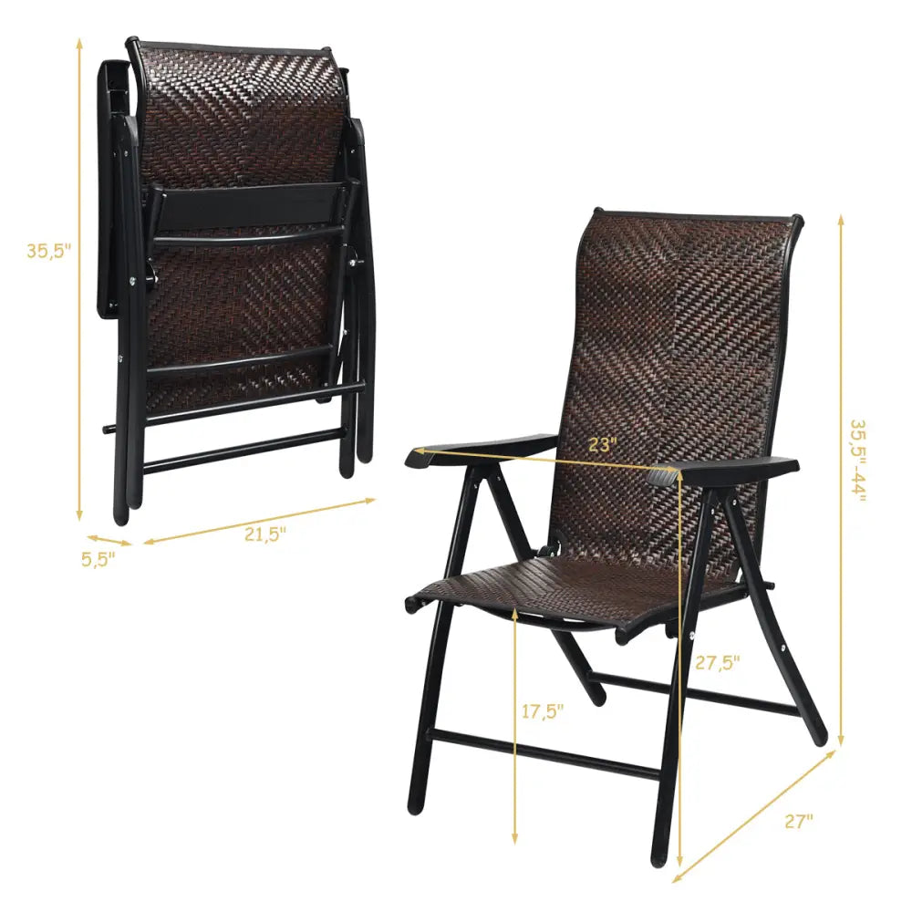2 Pieces Patio Rattan Folding Reclining Chair - Brown - Patio Dining Chairs