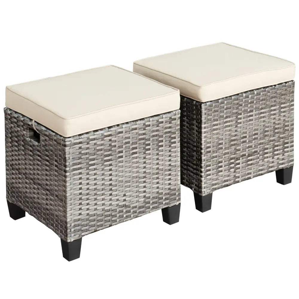 2 Pieces Patio Rattan Ottoman Seat with Removable Cushions-Beige - Beige - Outdoor Seating & Patio Chairs