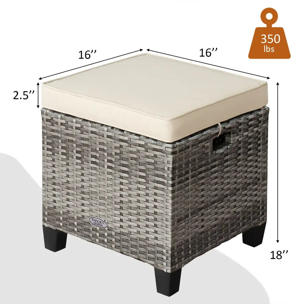 2 Pieces Patio Rattan Ottoman Seat with Removable Cushions-Beige - Beige - Outdoor Seating & Patio Chairs