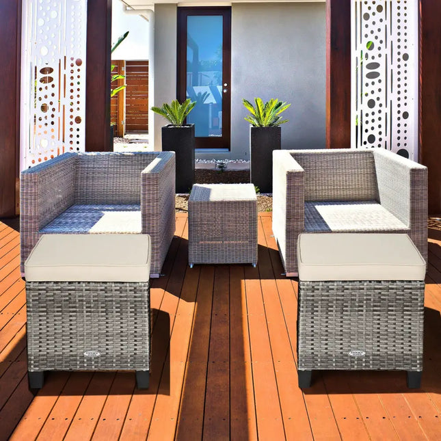 2 Pieces Patio Rattan Ottoman Seat with Removable Cushions-Beige - Beige - Outdoor Seating & Patio Chairs