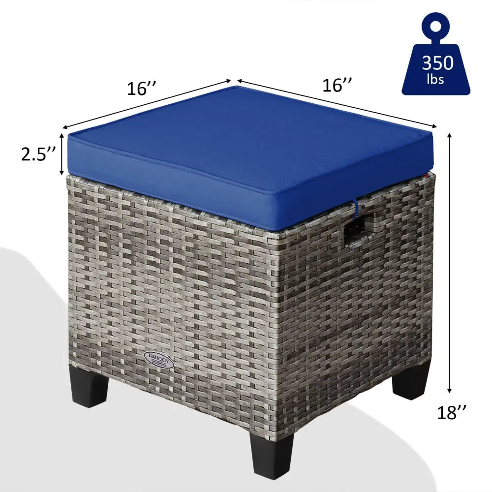 2 Pieces Patio Rattan Ottoman Seat with Removable Cushions-Navy - Navy - Outdoor Seating & Patio Chairs