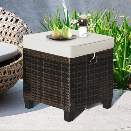 2 Pieces Patio Rattan Ottoman Set with Removable Cushions-Beige - Beige - Outdoor Seating & Patio Chairs