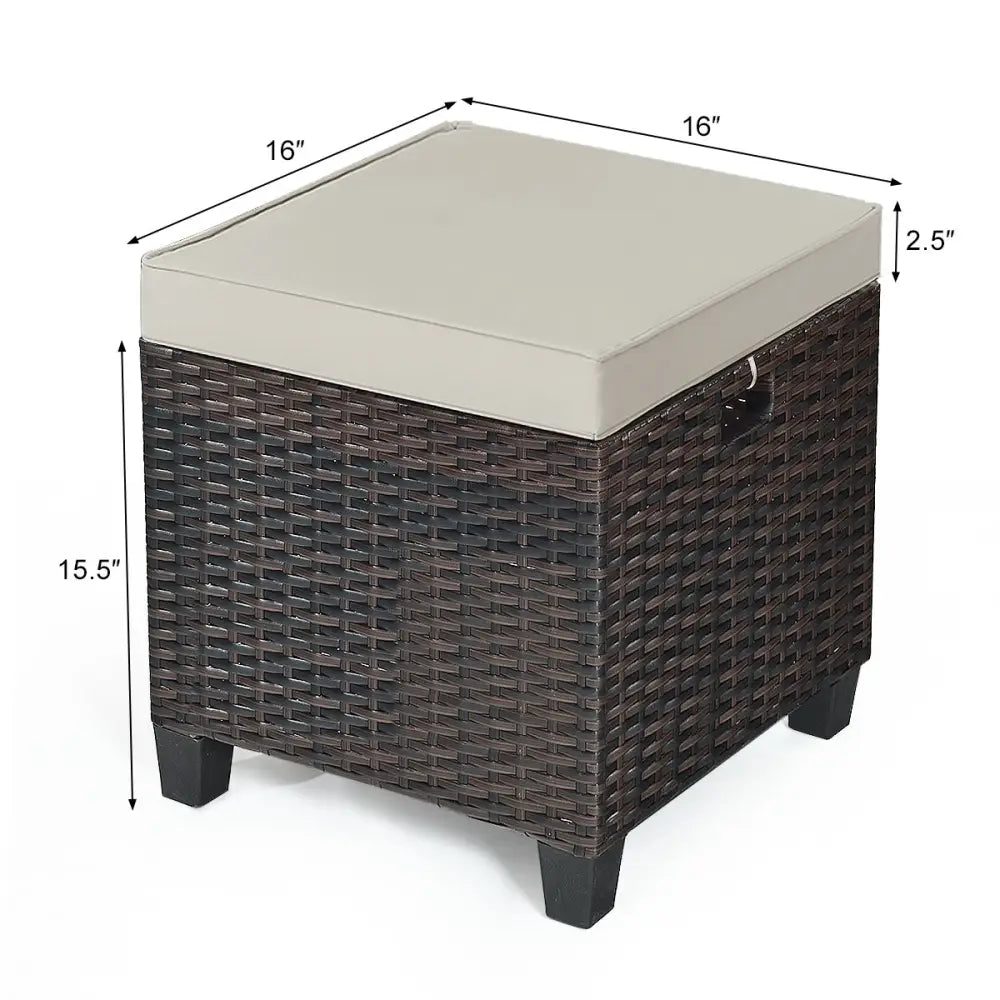 2 Pieces Patio Rattan Ottoman Set with Removable Cushions-Beige - Beige - Outdoor Seating & Patio Chairs