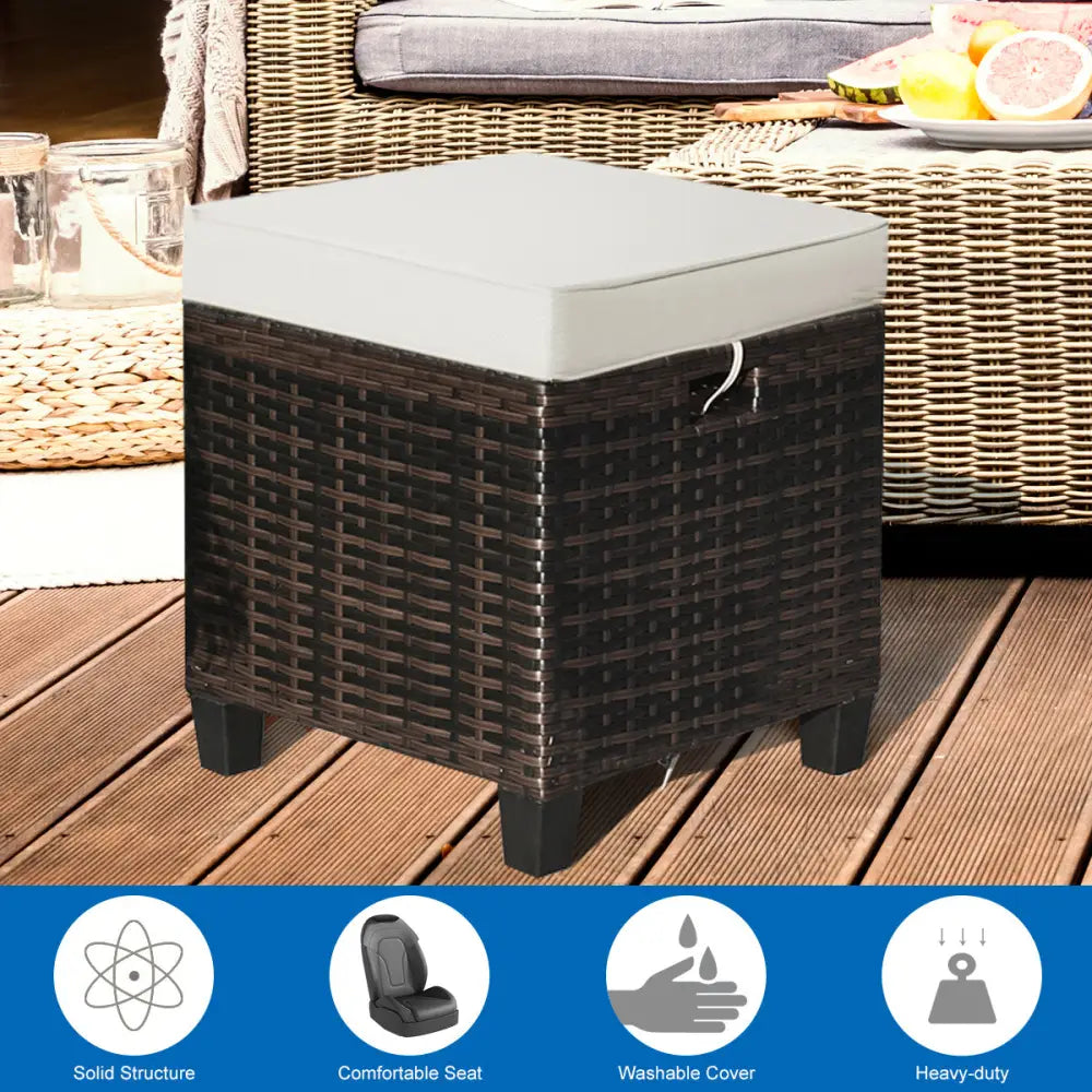2 Pieces Patio Rattan Ottoman Set with Removable Cushions-Beige - Beige - Outdoor Seating & Patio Chairs