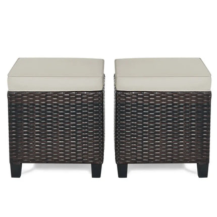 2 Pieces Patio Rattan Ottoman Set with Removable Cushions-Beige - Beige - Outdoor Seating & Patio Chairs