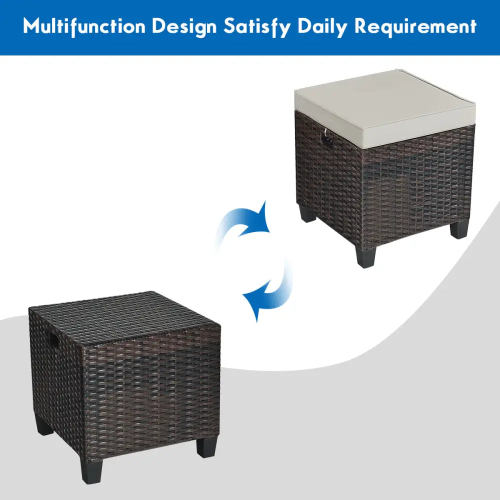 2 Pieces Patio Rattan Ottoman Set with Removable Cushions-Beige - Beige - Outdoor Seating & Patio Chairs