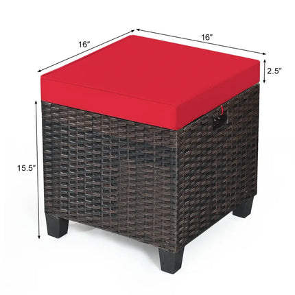 2 Pieces Patio Rattan Ottoman Set with Removable Cushions-Red - Red - Outdoor Seating & Patio Chairs