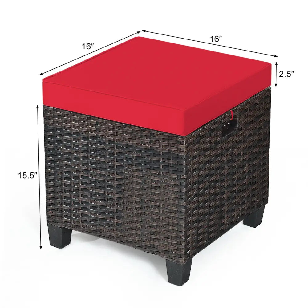 2 Pieces Patio Rattan Ottoman Set with Removable Cushions-Red - Red - Outdoor Seating & Patio Chairs