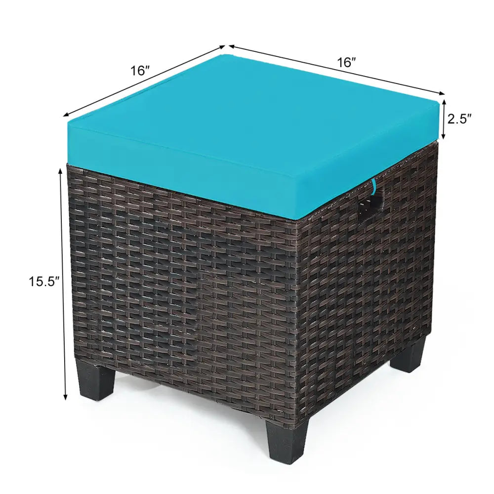 2 Pieces Patio Rattan Ottoman Set with Removable Cushions-Turquoise - Turquoise - Outdoor Seating & Patio Chairs