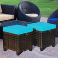 2 Pieces Patio Rattan Ottoman Set with Removable Cushions-Turquoise - Turquoise - Outdoor Seating & Patio Chairs