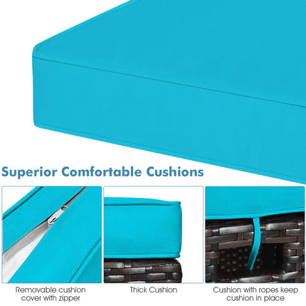 2 Pieces Patio Rattan Ottoman Set with Removable Cushions-Turquoise - Turquoise - Outdoor Seating & Patio Chairs