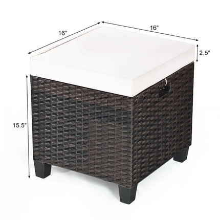 2 Pieces Patio Rattan Ottoman Set with Removable Cushions-White - White - Outdoor Seating & Patio Chairs