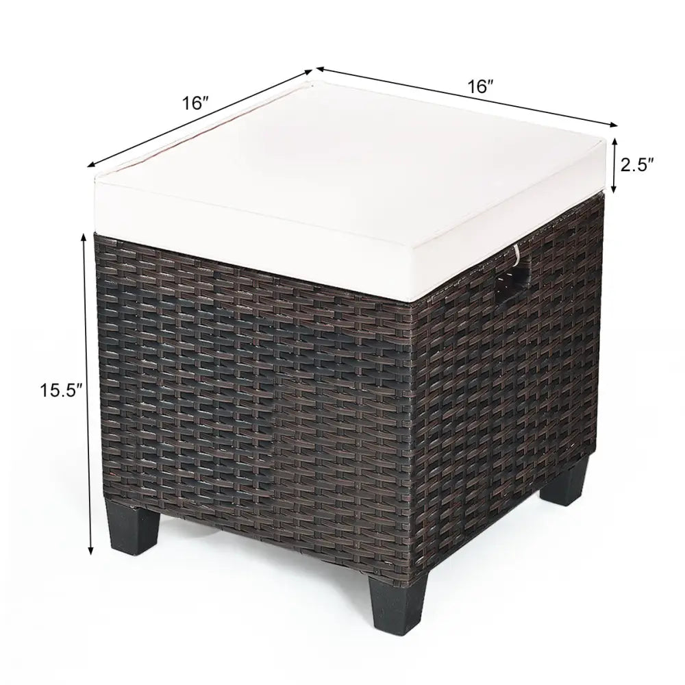 2 Pieces Patio Rattan Ottoman Set with Removable Cushions-White - White - Outdoor Seating & Patio Chairs