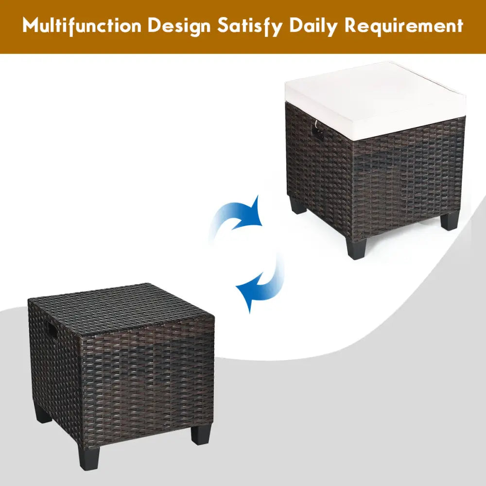2 Pieces Patio Rattan Ottoman Set with Removable Cushions-White - White - Outdoor Seating & Patio Chairs