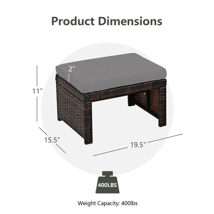 2 Pieces Patio Rattan Ottomans with Soft Cushion for Patio and Garden-Gray - Gray - Outdoor Seating & Patio Chairs