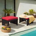 2 Pieces Patio Rattan Ottomans with Soft Cushion for Patio and Garden-Red - Red - Outdoor Seating & Patio Chairs