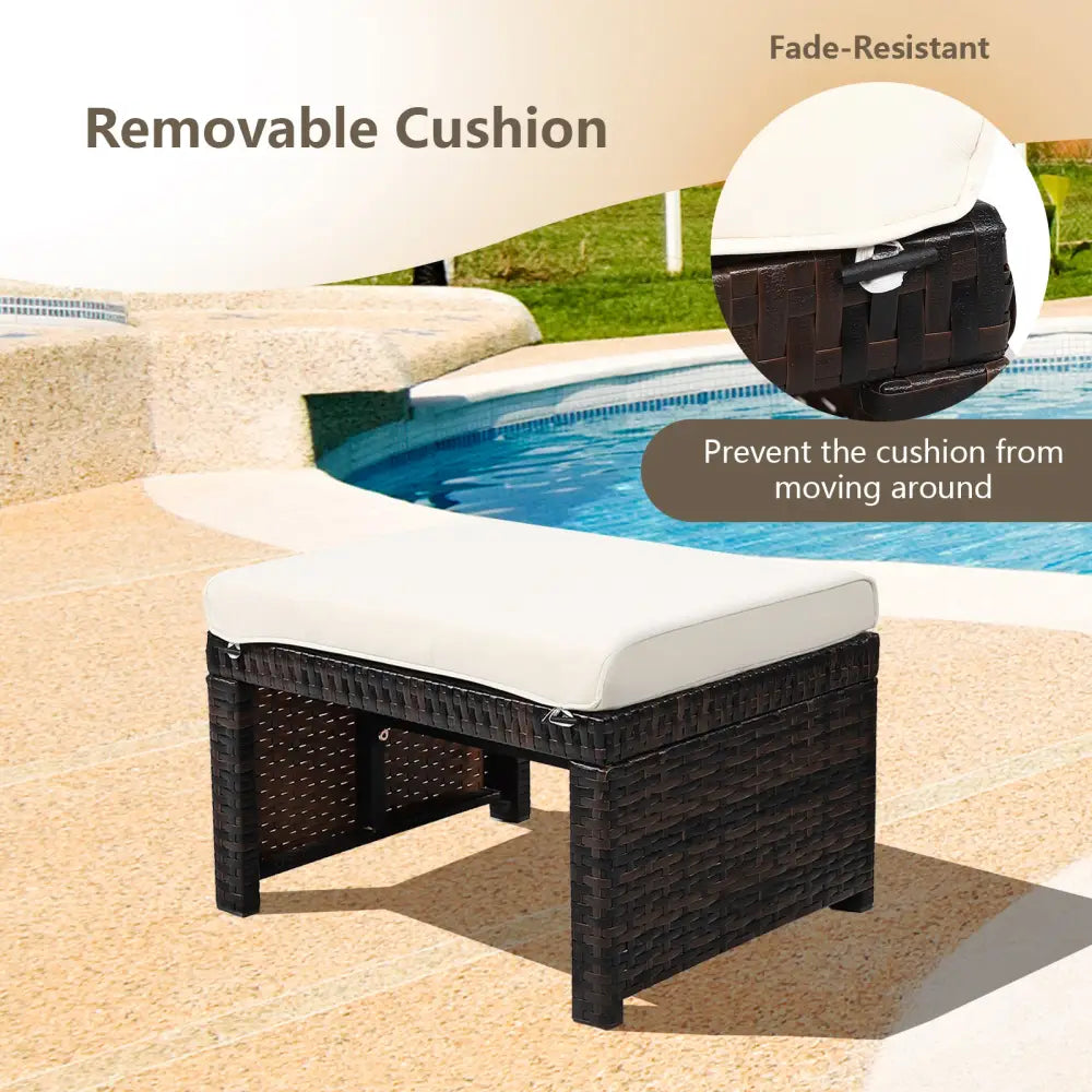 2 Pieces Patio Rattan Ottomans with Soft Cushion for Patio and Garden-White - White - Outdoor Seating & Patio Chairs
