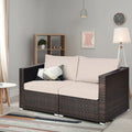 2 Pieces Patio Rattan Sectional Conversation Sofa Set-Beige - Beige - Outdoor Sectionals