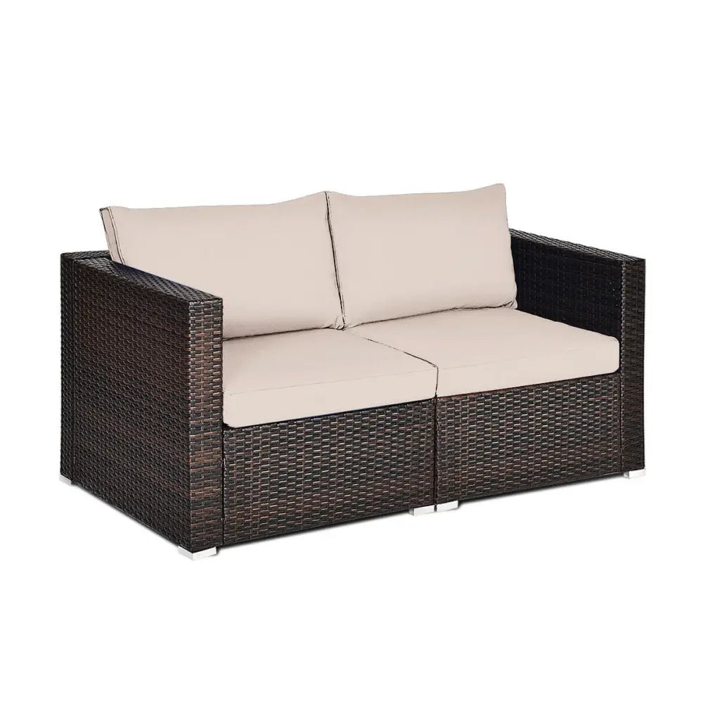 2 Pieces Patio Rattan Sectional Conversation Sofa Set-Beige - Beige - Outdoor Sectionals