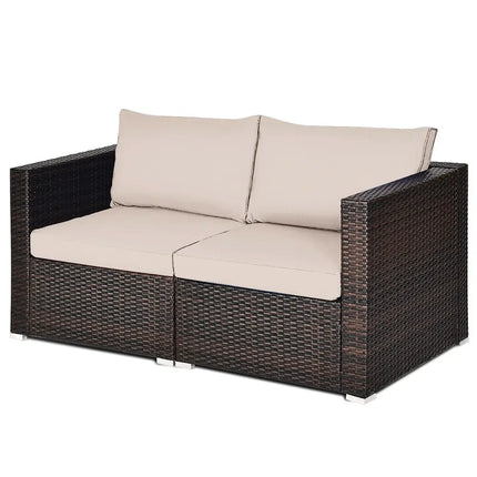 2 Pieces Patio Rattan Sectional Conversation Sofa Set-Beige - Beige - Outdoor Sectionals