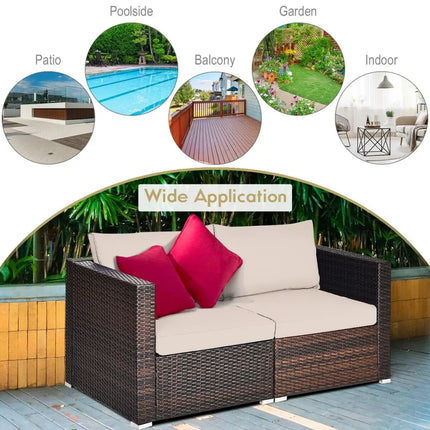 2 Pieces Patio Rattan Sectional Conversation Sofa Set-Beige - Beige - Outdoor Sectionals
