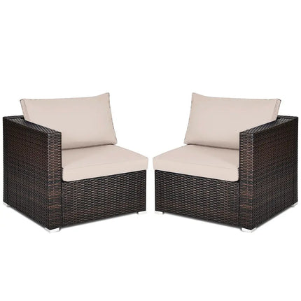 2 Pieces Patio Rattan Sectional Conversation Sofa Set-Beige - Beige - Outdoor Sectionals