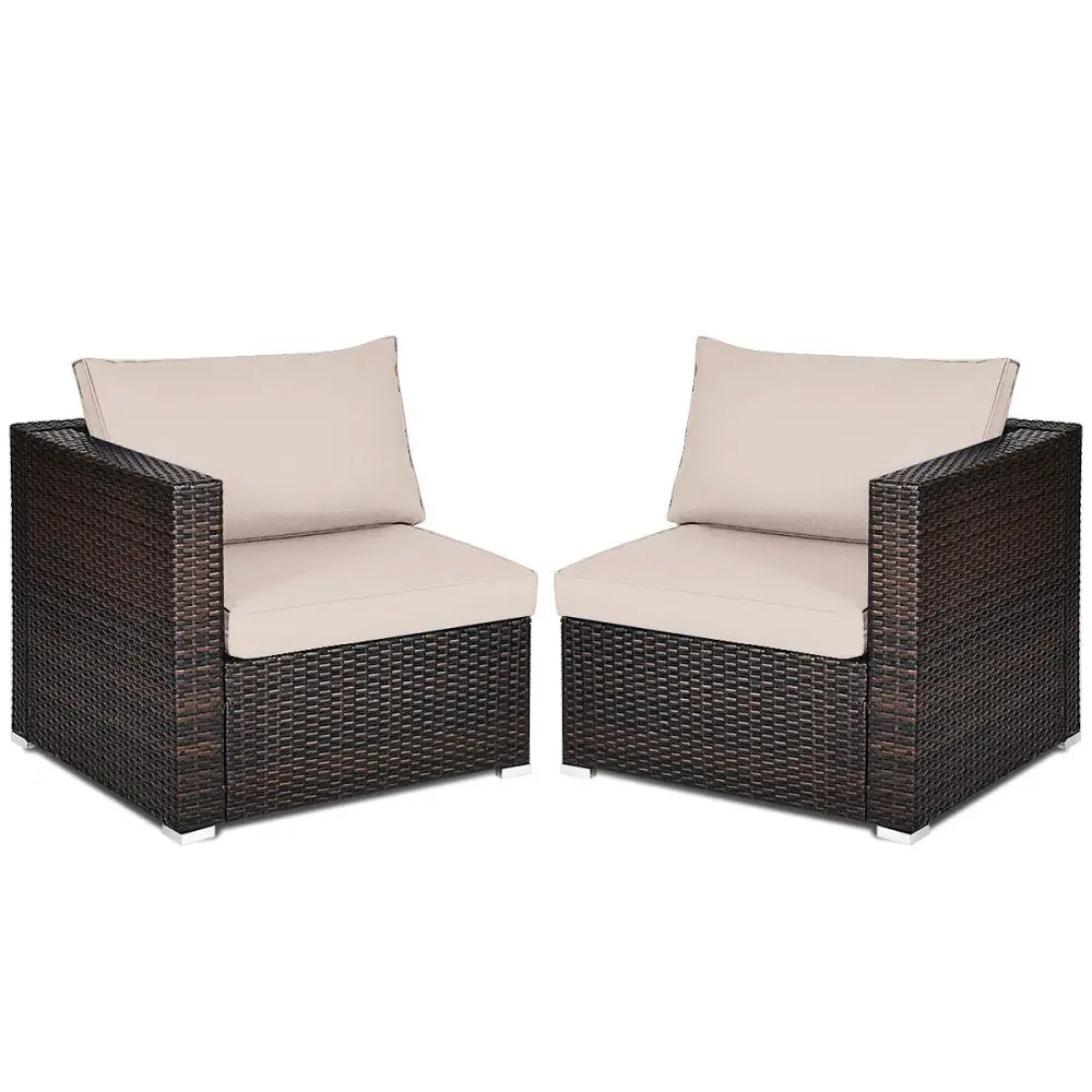 2 Pieces Patio Rattan Sectional Conversation Sofa Set-Beige - Beige - Outdoor Sectionals