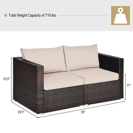 2 Pieces Patio Rattan Sectional Conversation Sofa Set-Beige - Beige - Outdoor Sectionals