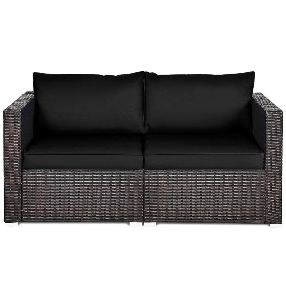 2 Pieces Patio Rattan Sectional Conversation Sofa Set-Black - Black - Outdoor Sectionals